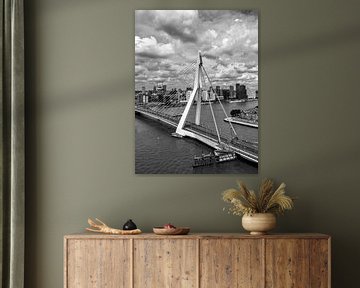 Erasmus bridge Rotterdam (portrait - black and white/silver) by Rick Van der Poorten