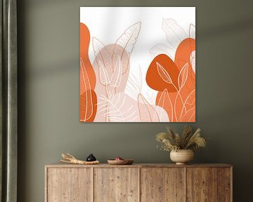 Motif tropical moderne - illustration feuilles orange rouge sur Studio Hinte