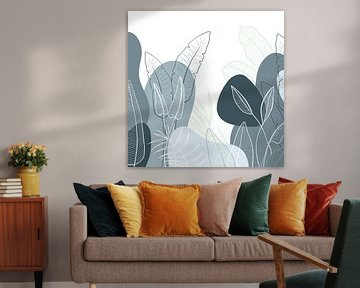 Modern tropisch patroon - illustratie bladeren blauw groen van Studio Hinte