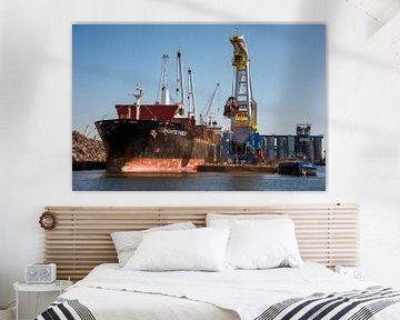 Vrachtschepen en hijskranen in de Haven van Amsterdam. van scheepskijkerhavenfotografie