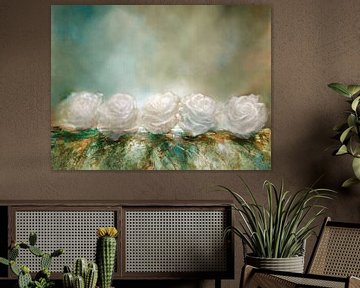 Sneeuwrozen - witte rozen als sneeuwvlokken van Annette Schmucker