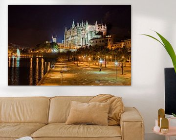 Mallorca Spanien, Kathedrale La Seu und Parc de la mar bei Nacht von Alex Winter