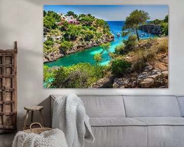 Picturesque bay of Cala Pi with yachts boats, beautiful seaside Majorca, Mediterranean Sea Spain by Alex Winter