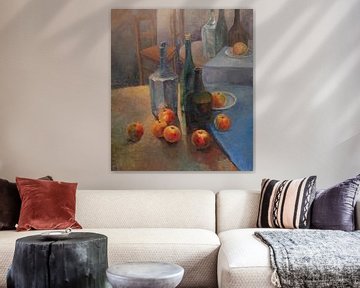 Stilleven met perziken en vazen - olieverf op doek door Pieter Ringoot