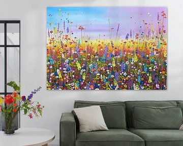 Colourful flower field painting by Bianca ter Riet