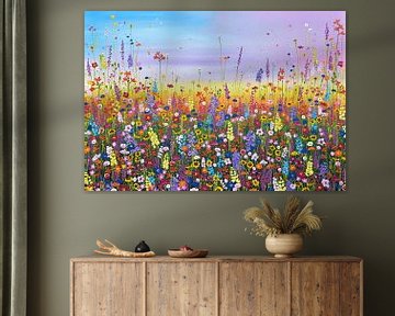 Peinture de champ de fleurs colorées sur Bianca ter Riet