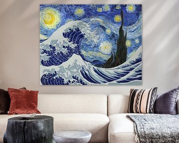 De grote golf onder de sterrennacht, van Gogh x Hokusai