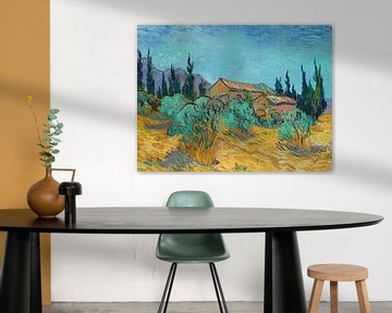 Holzhütten zwischen Olivenbäumen und Zypressen, Vincent van Gogh