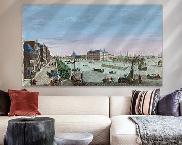 Vue de l'Amirauté à Amsterdam, des entrepôts, des quais et des docks lui appartenant et appartenant  sur Atelier Liesjes