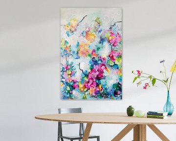 Surrendering - kleurrijk romantisch bloemenschilderij van Qeimoy