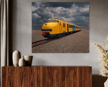 Historische trein Mat'64 NSM 876 in surrealistisch landschap van Robin Jongerden