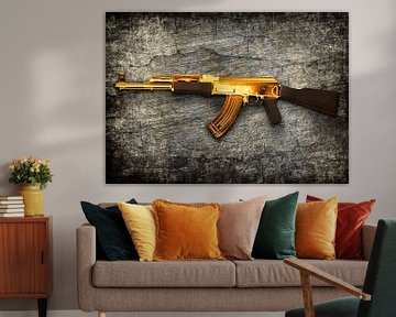 AK47 goud met metalen achtergrond