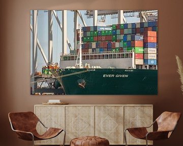 De boeg van containerschip Ever Given Maasvlakte van scheepskijkerhavenfotografie
