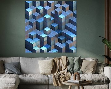 Tours de cubes bleus abstraits sur Arjen Roos