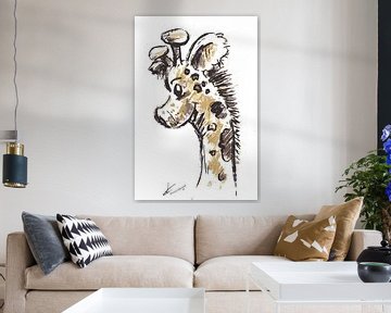 Art pour chambre d'enfant Illustration joyeuse d'une girafe sur Emiel de Lange