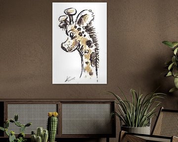Kunst op de kinderkamer Vrolijke illustratie van een giraffe van Emiel de Lange