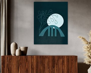 Paysage minimaliste avec un eucalyptus et une pleine lune sur Tanja Udelhofen