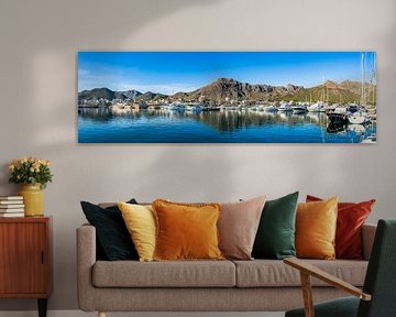 Panorama view of Port de Pollenca marina with luxury yacht on Mallorca island, Spain by Alex Winter