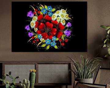 Blumenstrauß (Kunst, schwarzer Hintergrund) von Art by Jeronimo