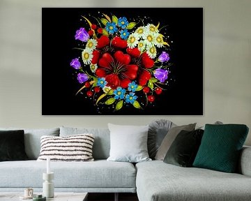 Bouquet floral (art, fond noir)