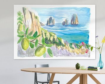 Romantische italienische Träume mit Capri-Felsen und Zitronenbaum