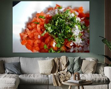 Tomatoes, onion, basil in a bowl. by Babetts Bildergalerie