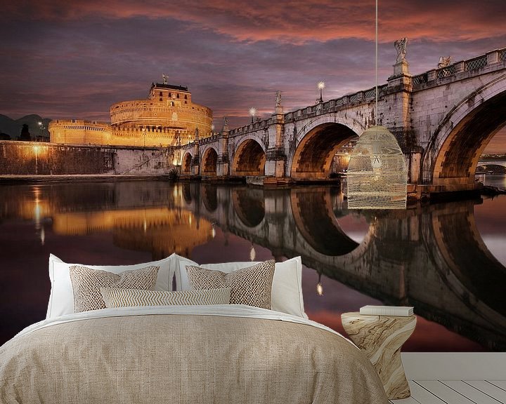 Beispiel fototapete: Castel Sant'Angelo mit Aeliusbrücke mit dramatischen Himmel von Thomas Rieger