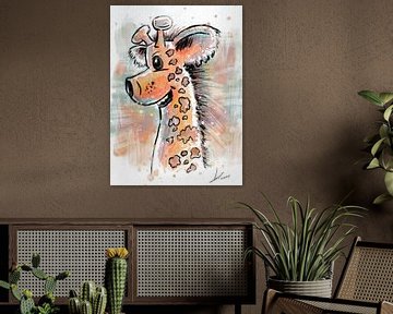vrolijke illustratie van een giraffe - leuke kinderkamer print van Emiel de Lange