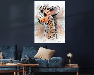 vrolijke illustratie van een giraffe - leuke kinderkamer print van Emiel de Lange