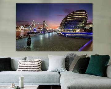 open Tower Bridge on London with City Hall by Thomas Rieger