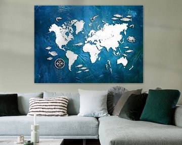 carte du monde sea life blue #map sur JBJart Justyna Jaszke