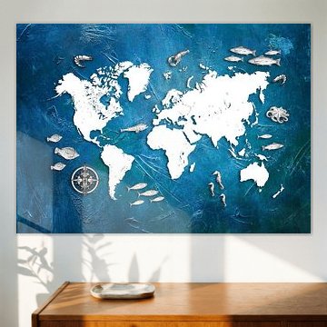 Weltkarte Meeresleben blau #Karte