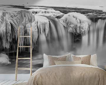 Goðafoss in schwarz weiß