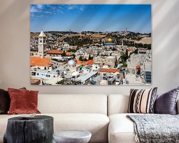 Panoramisch uitzicht op Jeruzalem in Israël, Midden-Oosten met de Dome of The Rock en de Olijfberg van Mieneke Andeweg-van Rijn