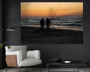 Fishermen on the beach by Koos de Vries