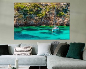 Beautiful bay with boat in Mediterranean Sea by Alex Winter