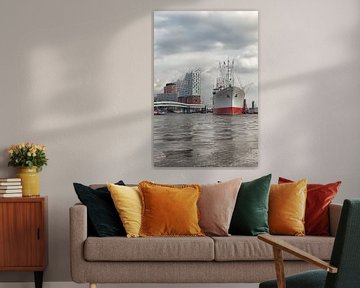 Hamburg Harbour, Germany with the Elbphilharmonie and large ship by Ans van Heck