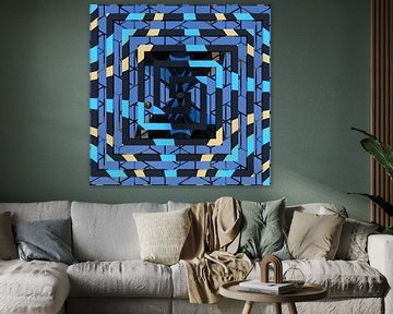 3d abstract art kunst vierkant in blauw van W J Kok