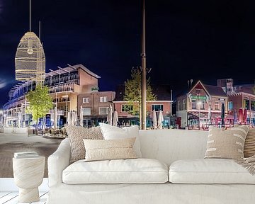 Diepzwarte nacht - Marktplein in Emmen bij nacht van Günter Albers