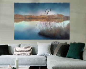 Aquarelschilderij van een meer onder een blauwe lucht van Tanja Udelhofen
