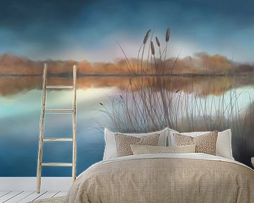 Aquarelschilderij van een meer onder de blauwe lucht van Tanja Udelhofen