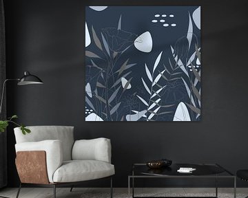 Moderne florale Illustration - Blau Grau - Industriell von Studio Hinte