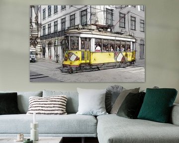 A historic tramway travels through the old town of Lisbon by Berthold Werner