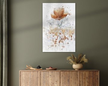 Goldbraune Blume - Aquarellkunstwerk im Landhausstil. von Emiel de Lange