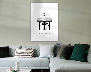 Poster Drenkelingenhuisje Vlieland - Zwart Wit - Drenkelingenhuisje van Studio Tosca