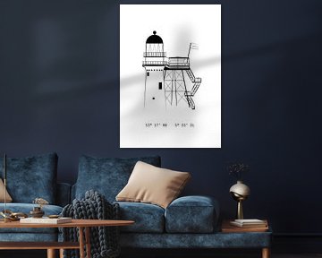 Poster phare Vlieland - Noir et blanc - sur Studio Tosca