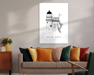 Poster Leuchtturm Vlieland - Schwarz und weiß - von Studio Tosca