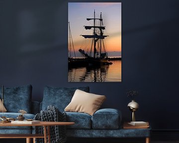 Silhouetted Sunset Tall Ship Moored by Imladris Images