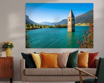 De verzonken toren in de Reschensee (Zuid-Tirol, Italië) van Chris Rinckes