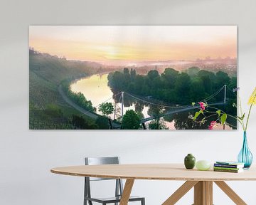 Bridge over the Necker in Stuttgart at the Max-Eyth-See with vineyards at sunrise by Daniel Pahmeier